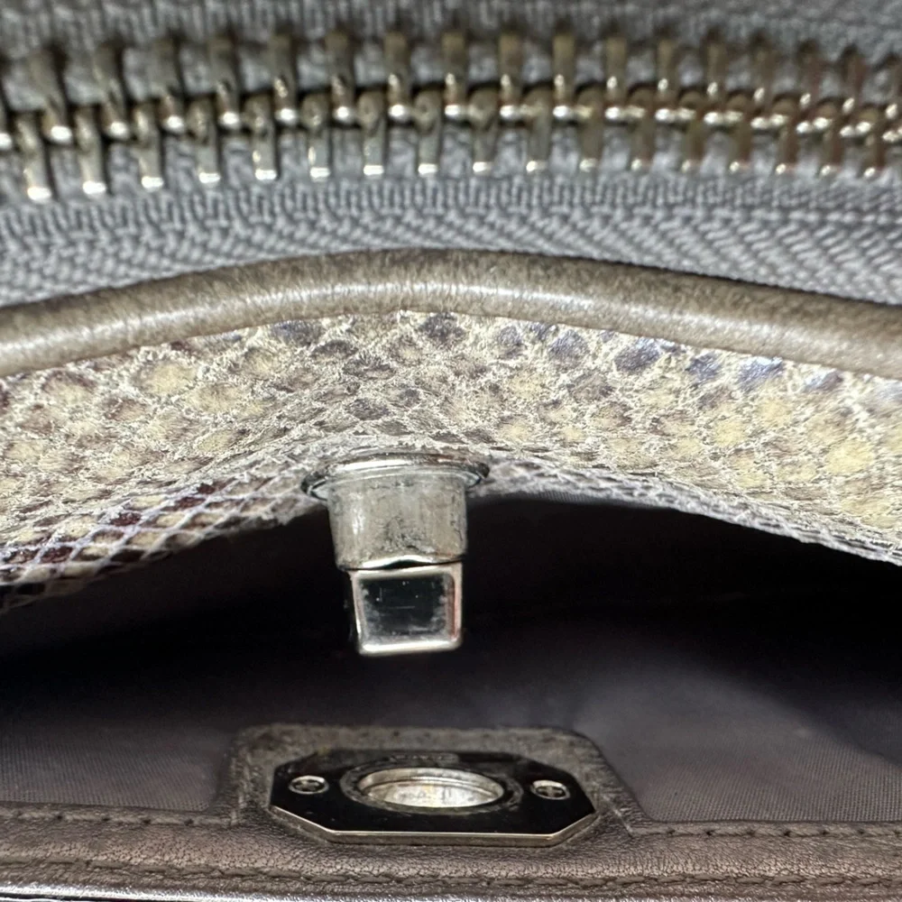 Coach Silver/Grey Ex Large Turnlock Accordion Zip Wallet - Snakeskin Pattern